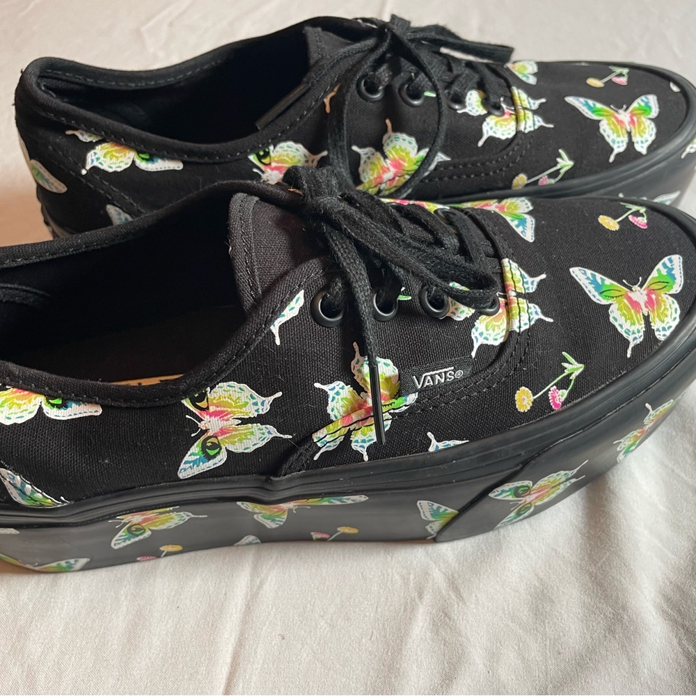 Vans Black stacked morph glow in the dark shoes  with Colorful Butterflys. 7.5